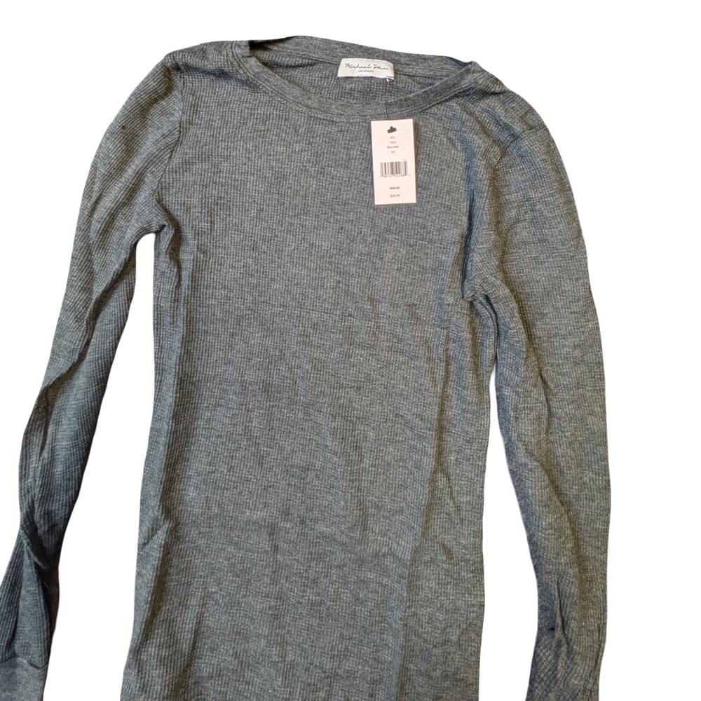 Michael Stars Balsam Thermal Long Sleeve Top XS NWT Grey Waffle Knit Crew Neck